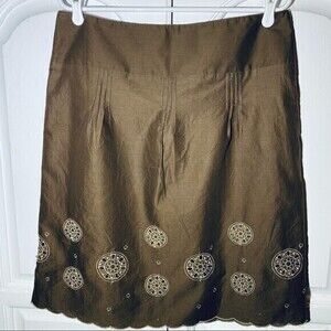 LOFT Women’s Skirt w/beaded and‎ embroidered details, side zip, Size 10, Brown